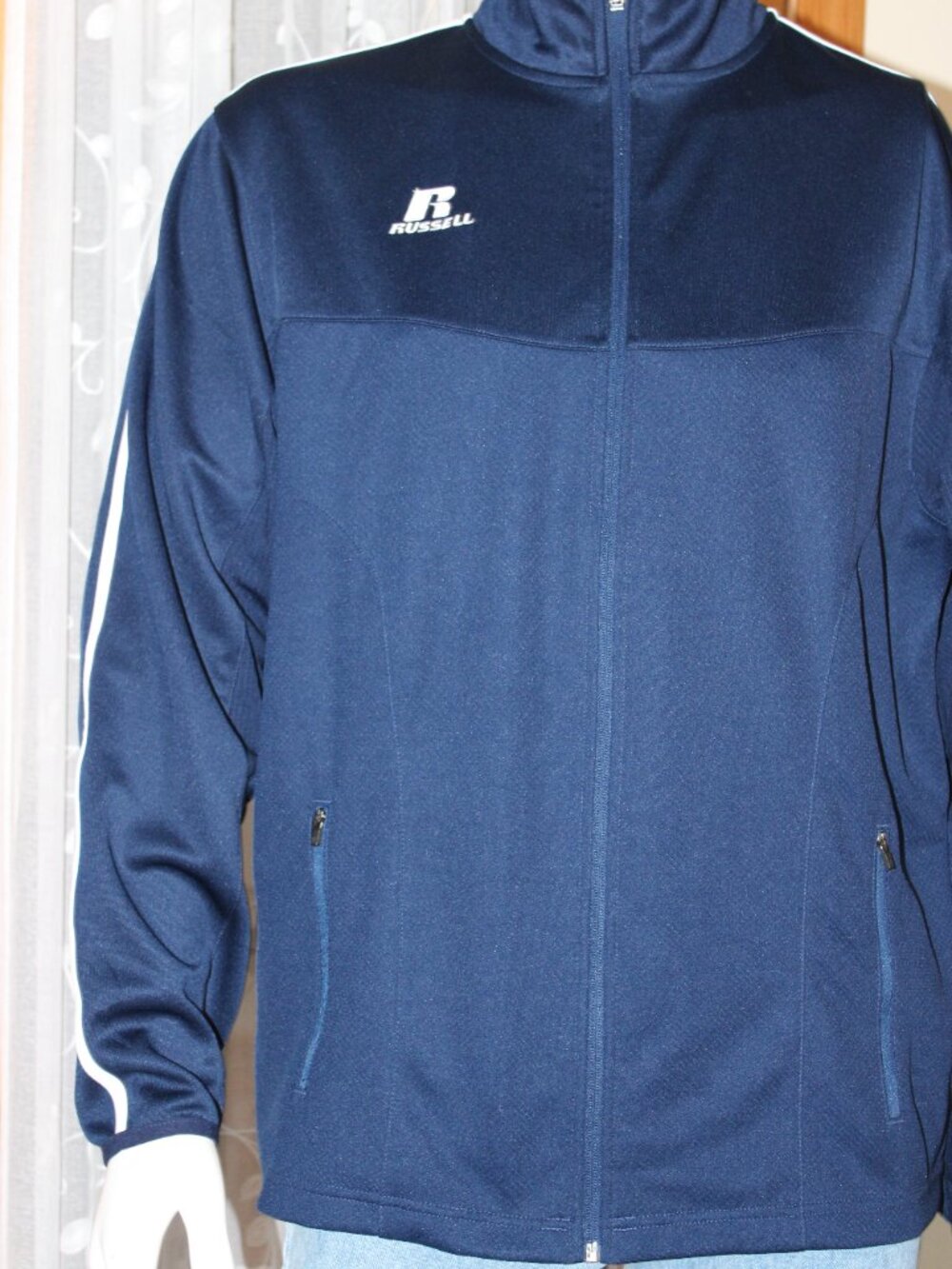 Russell Men Sport Jersey Active Jacket SZ L/G/G Sport Zip Stand Up Zip Pockets
